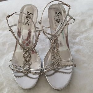 Silver heels with rhinestones